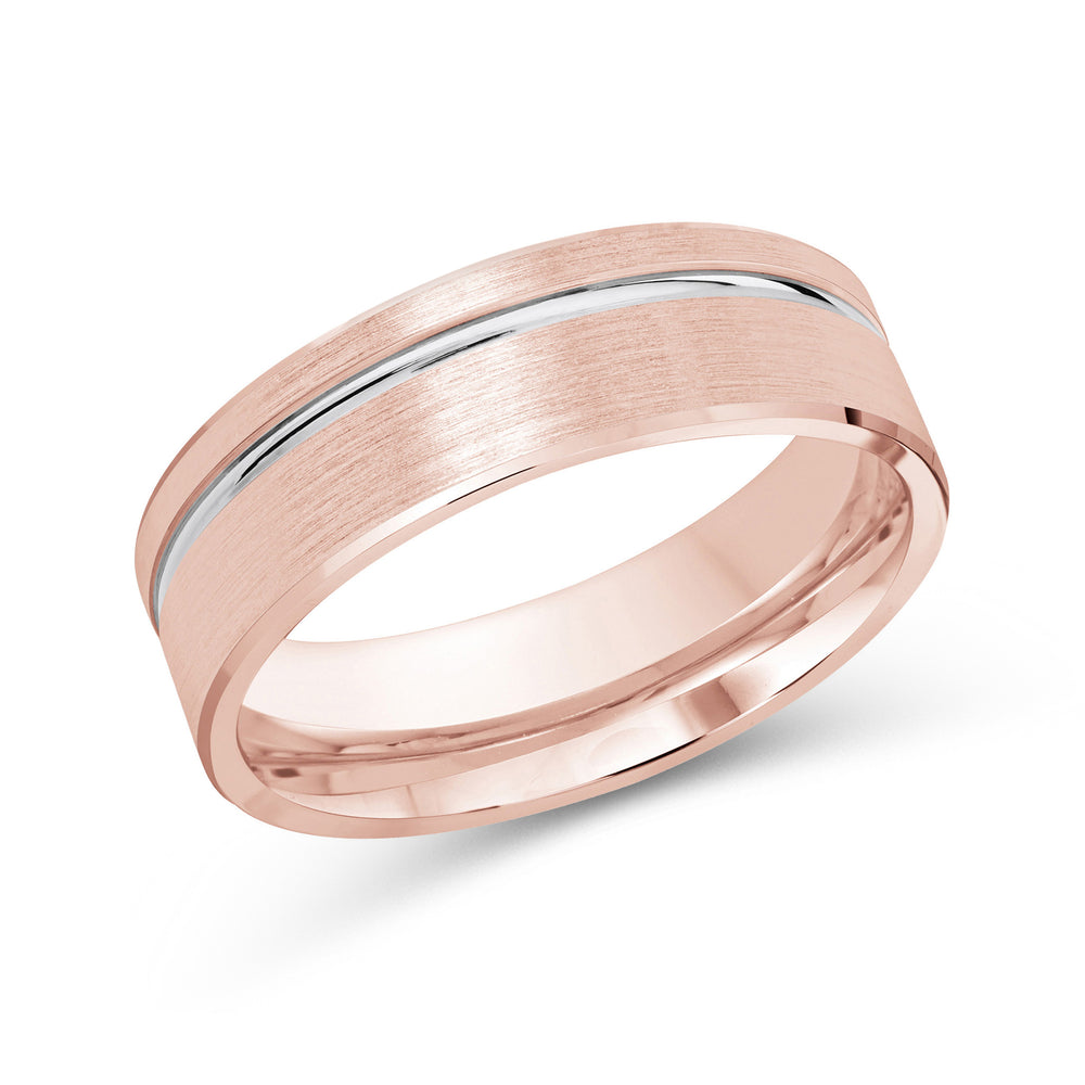 Two Tone Grooved Side Men's Band with 18KT Rose & White Gold / 7 Cut Diamond in 14KT Rose & White Gold / 7 view 1
