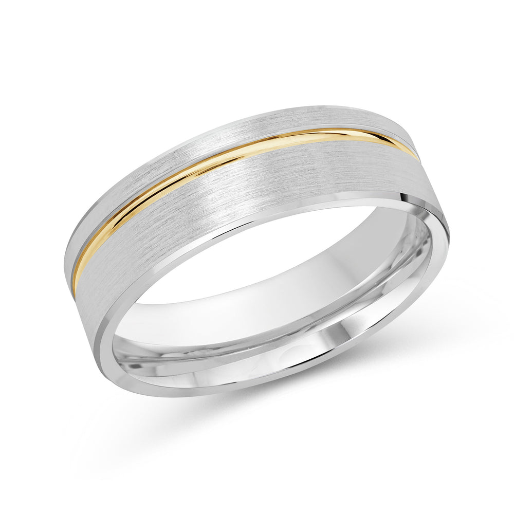 Two Tone Grooved Side Men's Band with 18KT White & Yellow Gold / 7 Cut Diamond in 14KT White & Yellow Gold / 7 view 1
