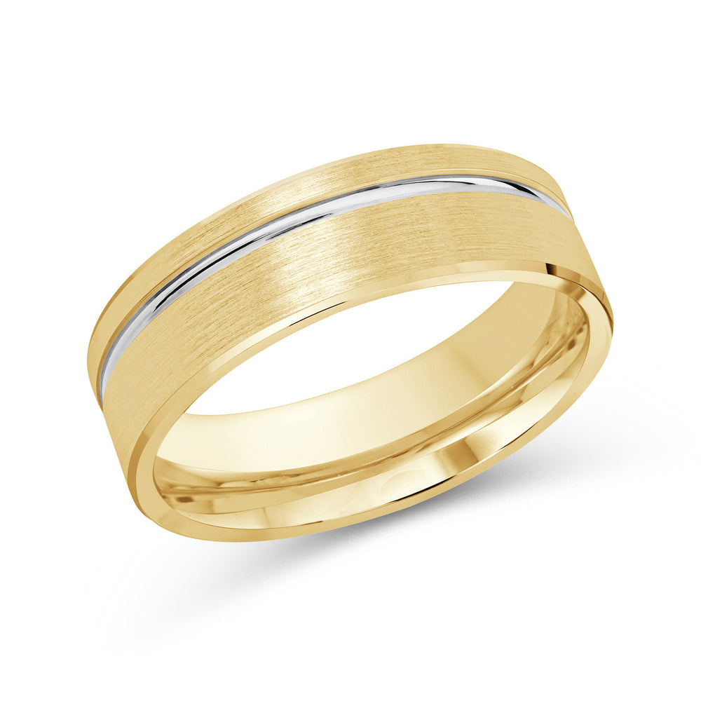 Two Tone Grooved Side Men's Band with 18KT Yellow & White Gold / 7 Cut Diamond in 14KT Yellow & White Gold / 7 view 1
