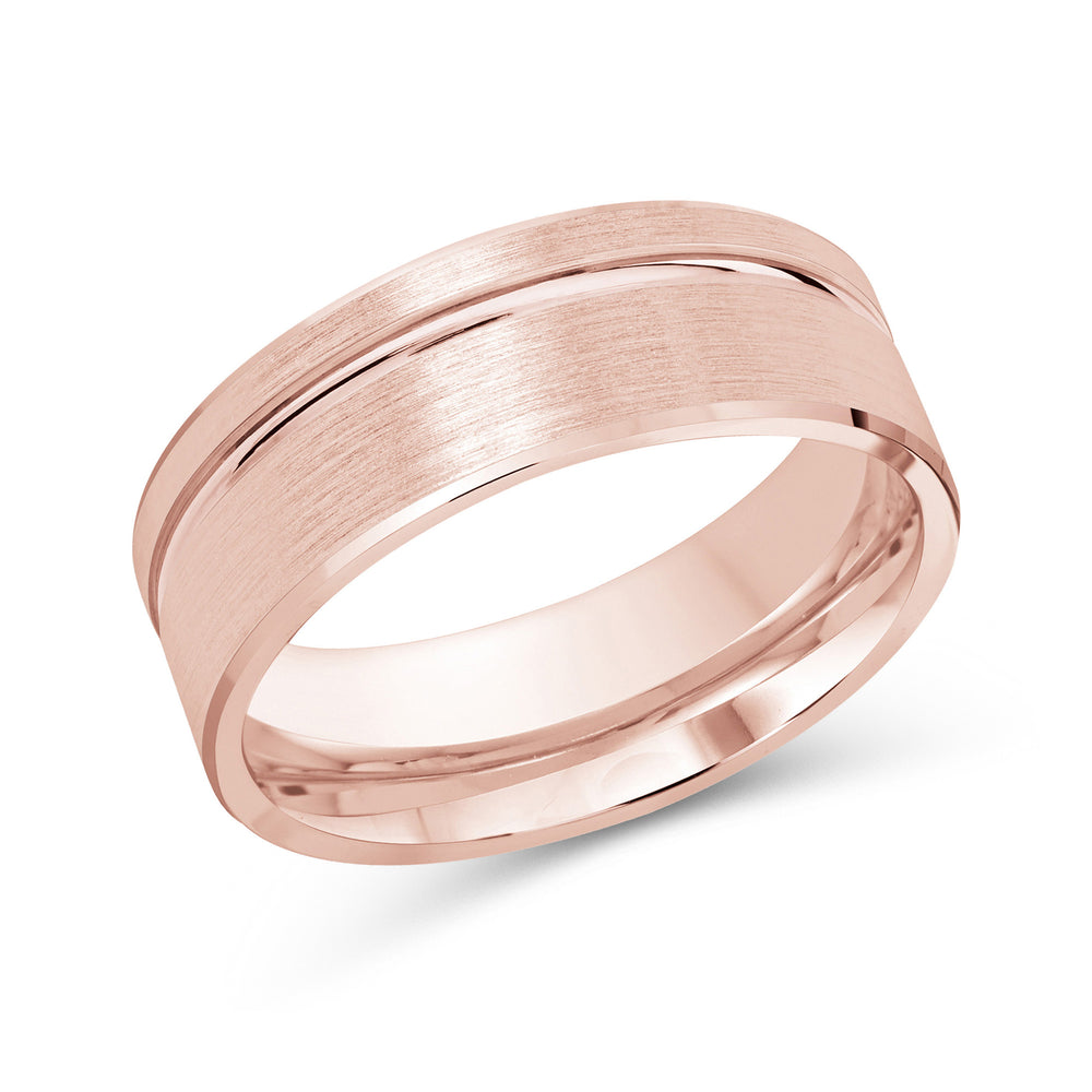 Grooved Side Men's Band with 18KT Rose Gold / 8 Cut Diamond in 14KT Rose Gold / 8 view 1
