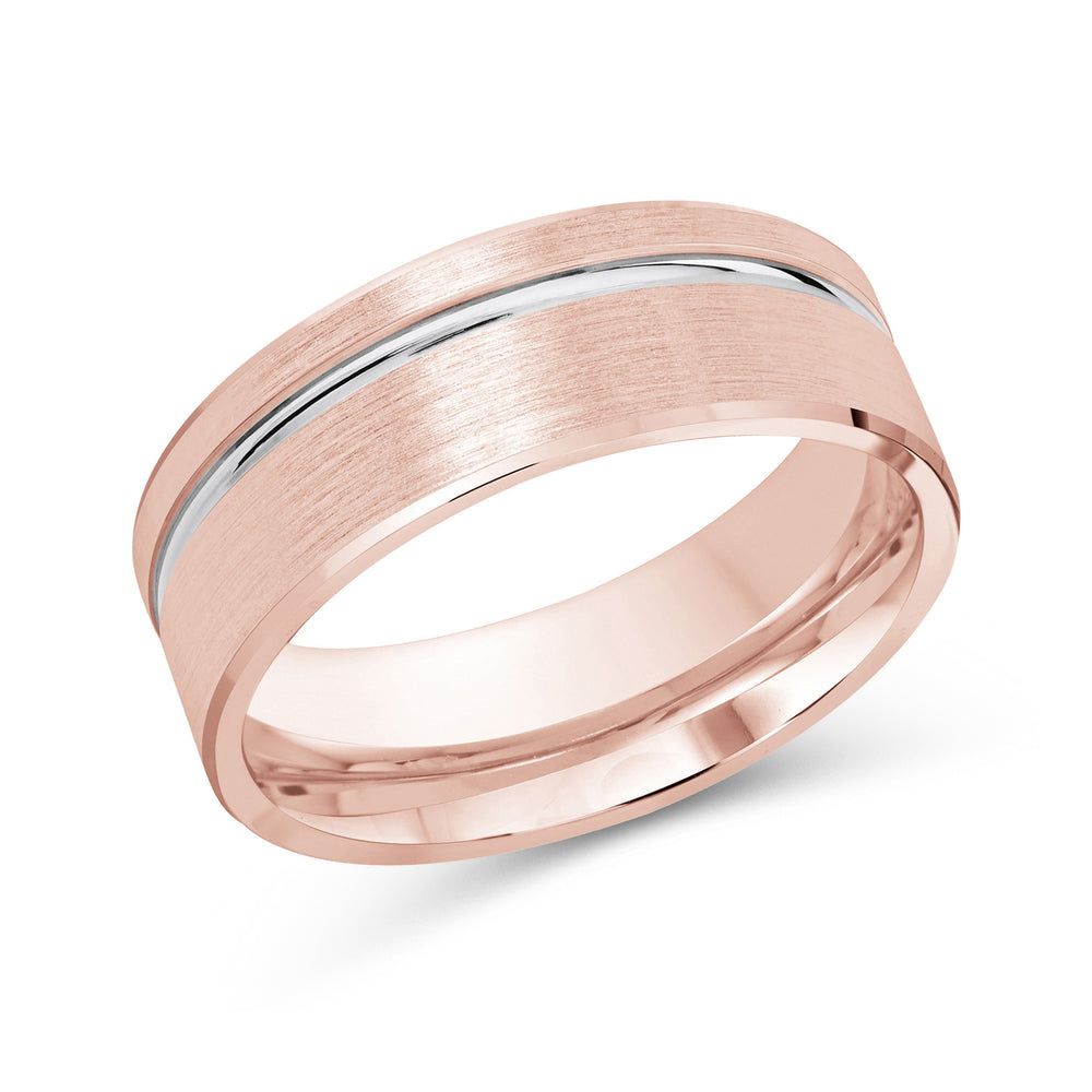 Two Tone Grooved Side Men's Band with 18KT Rose & White Gold / 8 Cut Diamond in 14KT Rose & White Gold / 8 view 1
