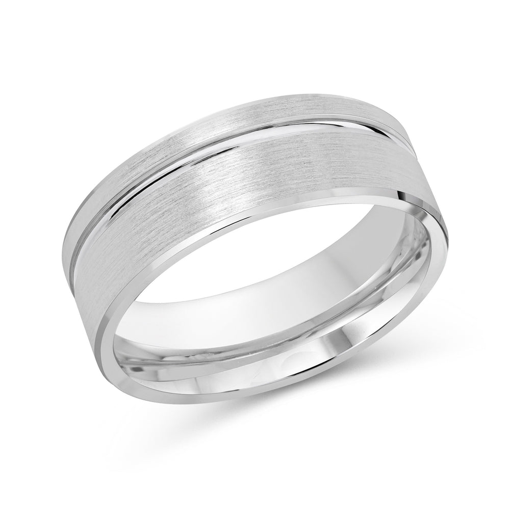 Grooved Side Men's Band with Platinum / 8 Cut Diamond in 14KT Platinum / 8 view 1
