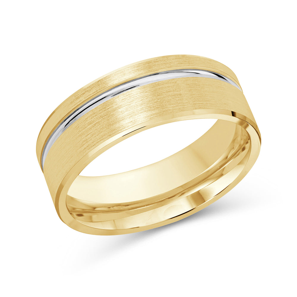 Two Tone Grooved Side Men's Band with 18KT Yellow & White Gold / 8 Cut Diamond in 14KT Yellow & White Gold / 8 view 1

