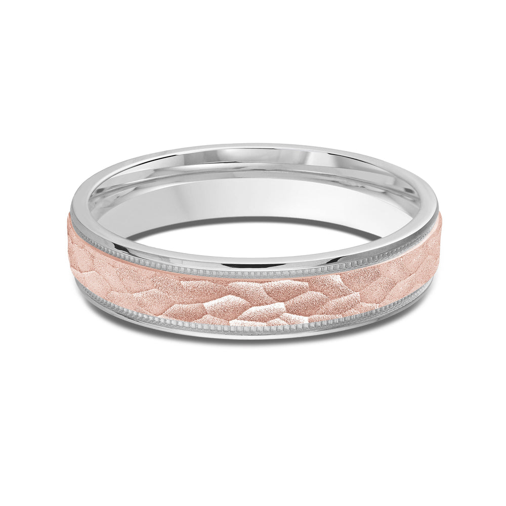 Two Tone Hammered Men's Band with 18KT White & Rose Gold / 4 Cut Diamond in 14KT White & Rose Gold / 4 view 1
