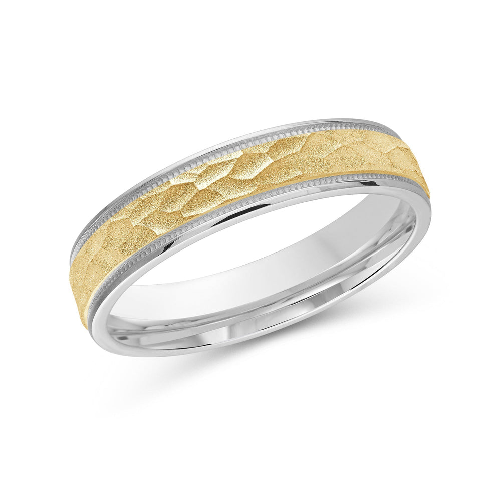 Two Tone Hammered Men's Band with 18KT White & Yellow Gold / 4 Cut Diamond in 14KT White & Yellow Gold / 4 view 2
