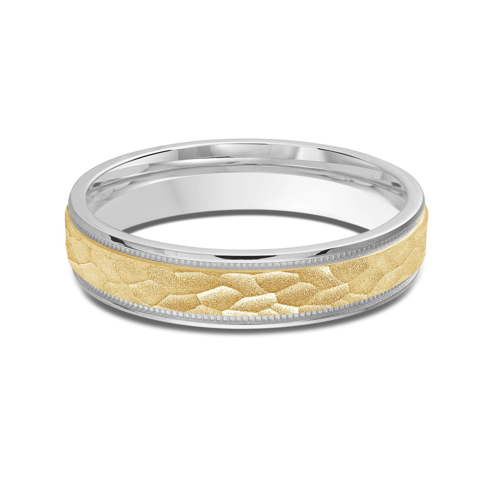 Two Tone Hammered Men's Band with 18KT White & Yellow Gold / 4 Cut Diamond in 14KT White & Yellow Gold / 4 view 1
