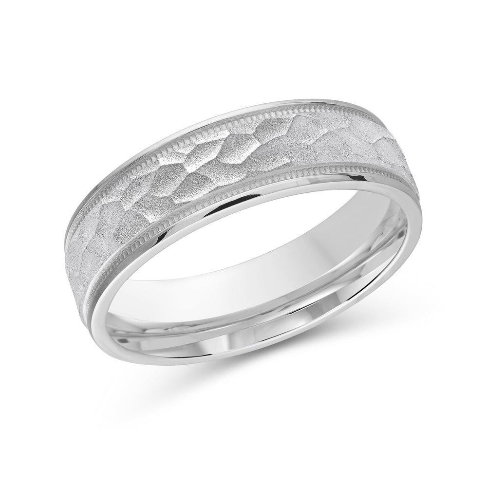 Hammered Men's Band with Platinum / 6 Cut Diamond in 14KT Platinum / 6 view 1
