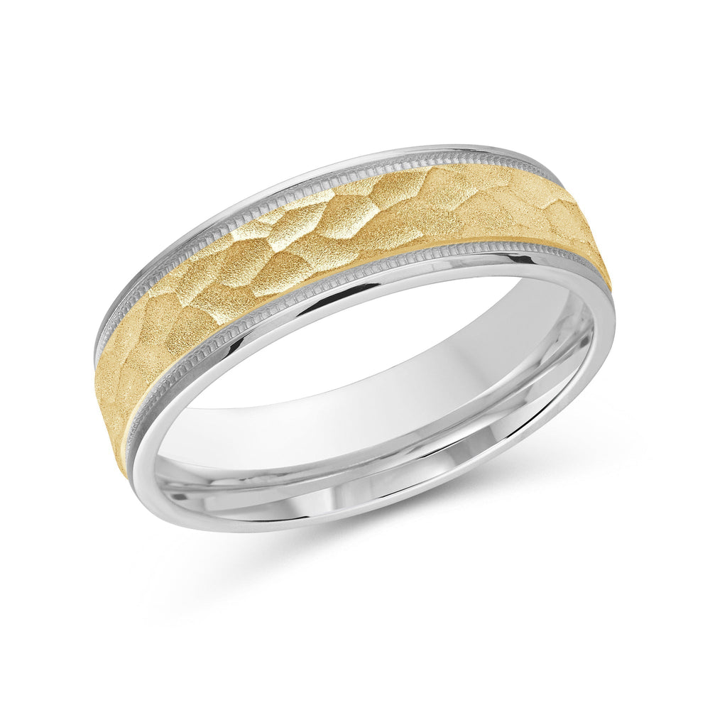 Two Tone Hammered Men's Band with 18KT White & Yellow Gold / 6 Cut Diamond in 14KT White & Yellow Gold / 6 view 2
