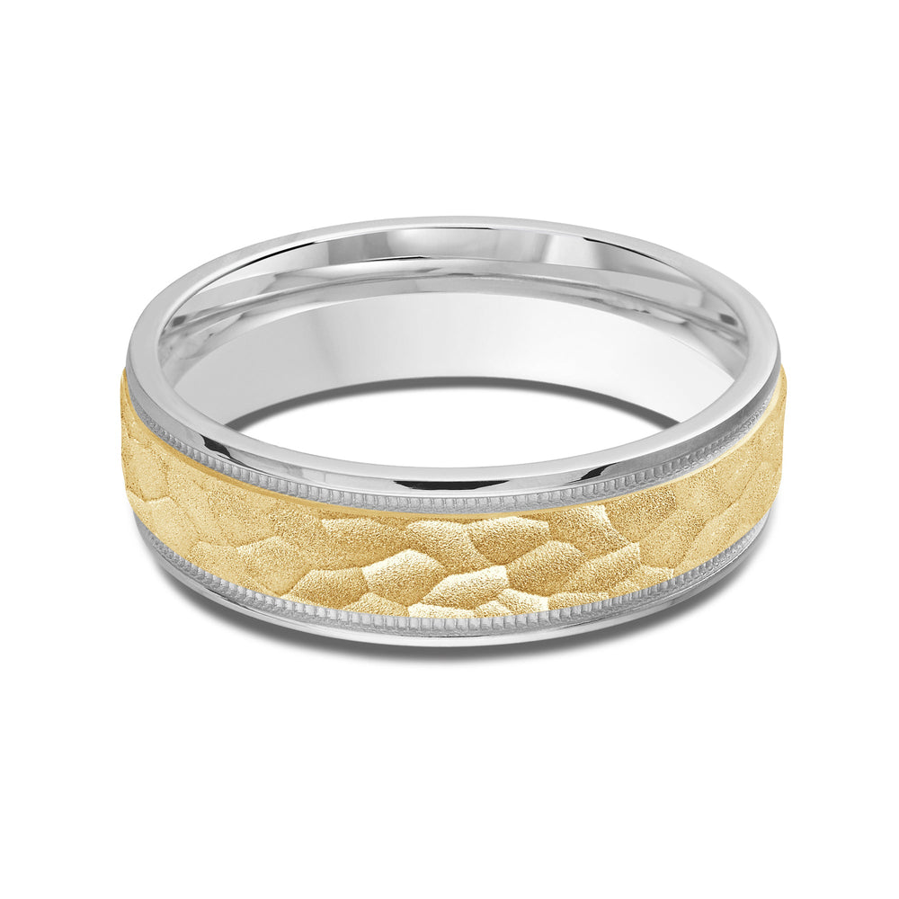 Two Tone Hammered Men's Band with 18KT White & Yellow Gold / 6 Cut Diamond in 14KT White & Yellow Gold / 6 view 1
