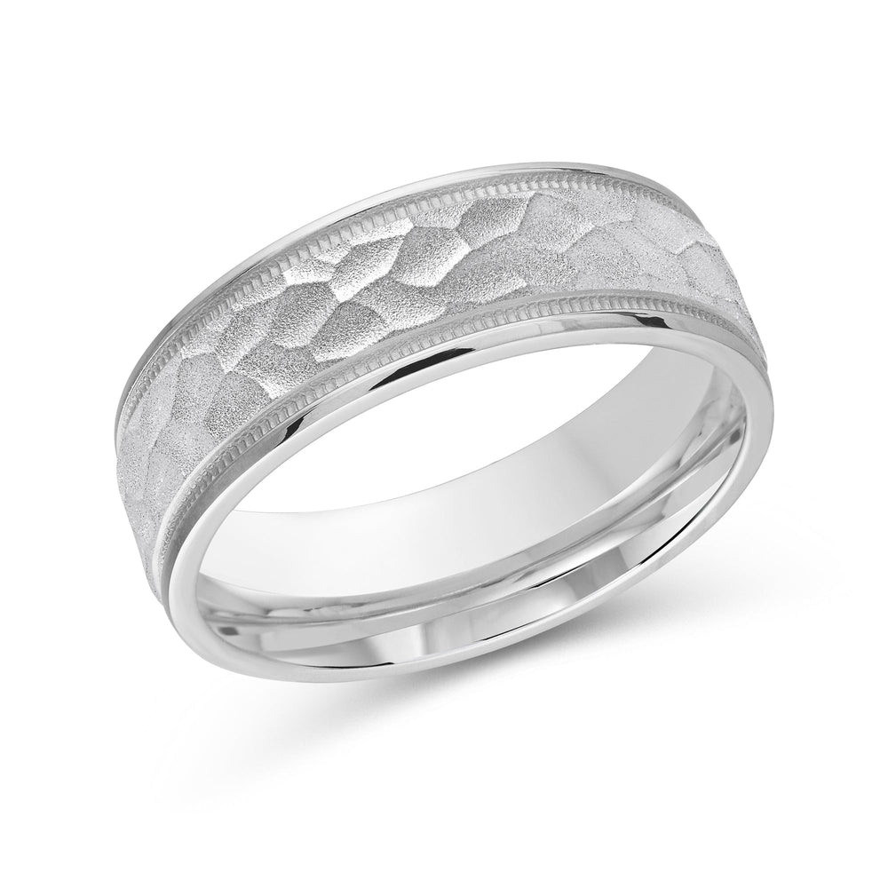Hammered Men's Band with Platinum / 7 Cut Diamond in 14KT Platinum / 7 view 1
