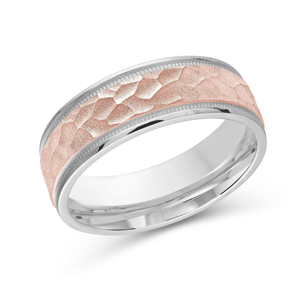 Two Tone Hammered Men's Band with 18KT White & Rose Gold / 7 Cut Diamond in 14KT White & Rose Gold / 7 view 2
