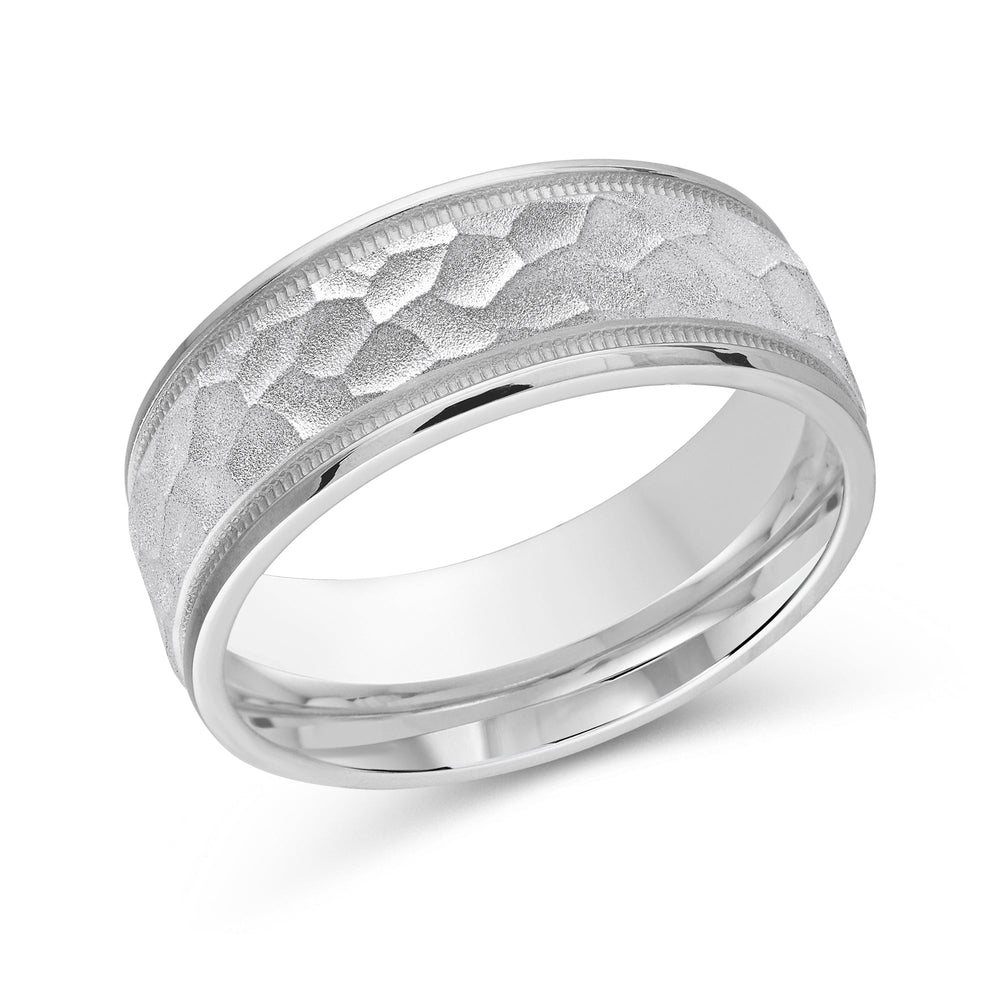 Hammered Men's Band with Platinum / 8 Cut Diamond in 14KT Platinum / 8 view 1
