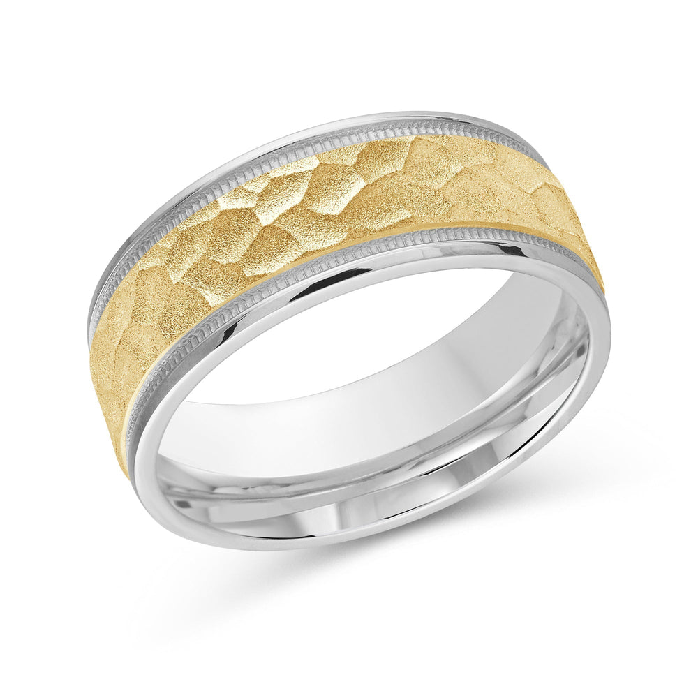 Two Tone Hammered Men's Band with 18KT White & Yellow Gold / 8 Cut Diamond in 14KT White & Yellow Gold / 8 view 2
