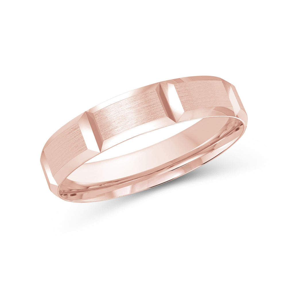 Block Pattern Satin Finish Men's Comfort Fit Band with 18KT Rose Gold / 4 Cut Diamond in 14KT Rose Gold / 4 view 1

