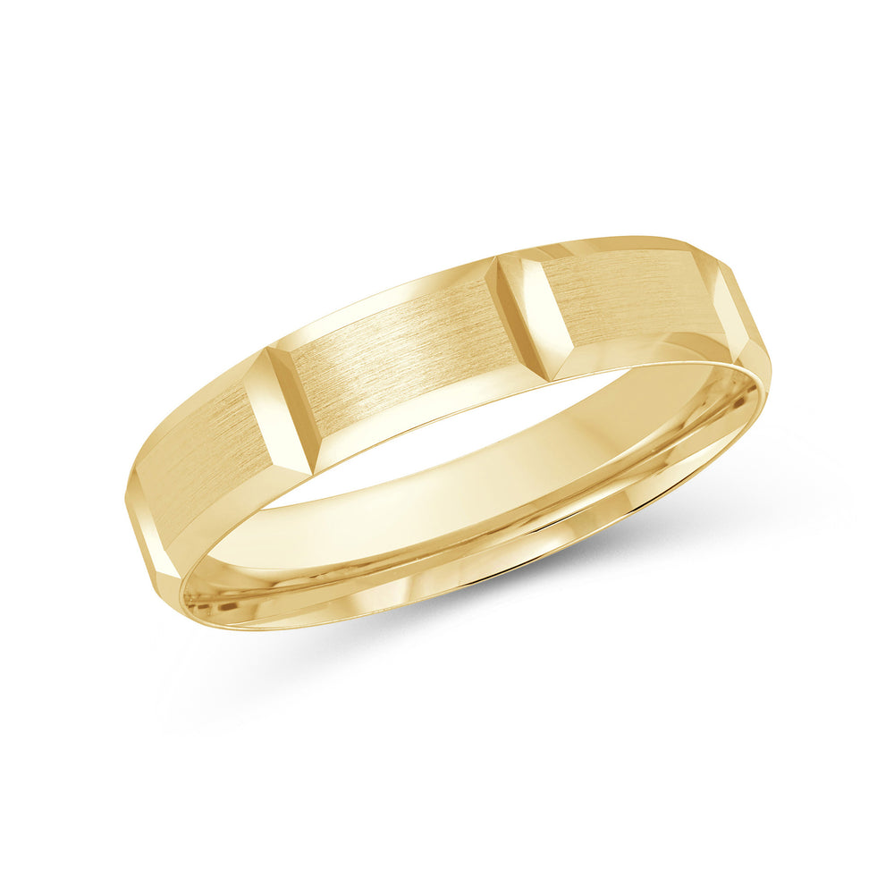 Block Pattern Satin Finish Men's Comfort Fit Band with 18KT Yellow Gold / 4 Cut Diamond in 14KT Yellow Gold / 4 view 1
