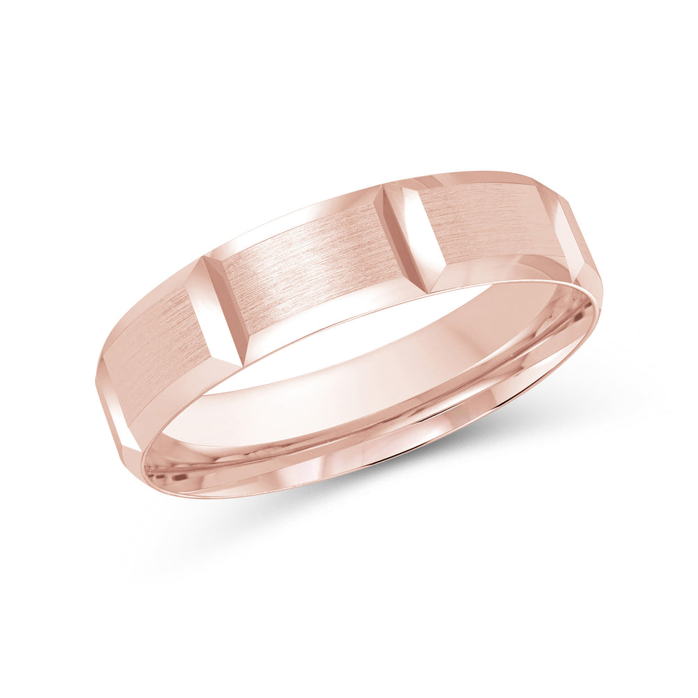 Block Pattern Satin Finish Men's Comfort Fit Band with 18KT Rose Gold / 5 Cut Diamond in 14KT Rose Gold / 5 view 1
