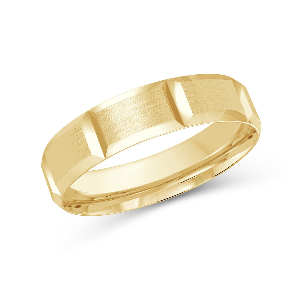 Block Pattern Satin Finish Men's Comfort Fit Band with 18KT Yellow Gold / 5 Cut Diamond in 14KT Yellow Gold / 5 view 1
