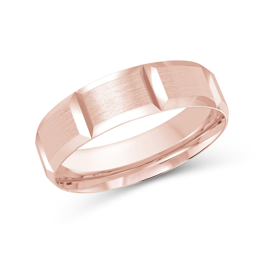 Block Pattern Satin Finish Men's Comfort Fit Band with 18KT Rose Gold / 6 Cut Diamond in 14KT Rose Gold / 6 view 1
