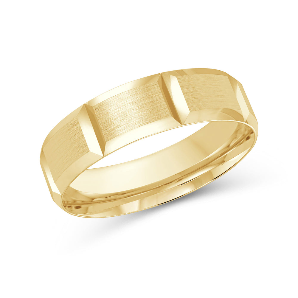 Block Pattern Satin Finish Men's Comfort Fit Band with 18KT Yellow Gold / 6 Cut Diamond in 14KT Yellow Gold / 6 view 1
