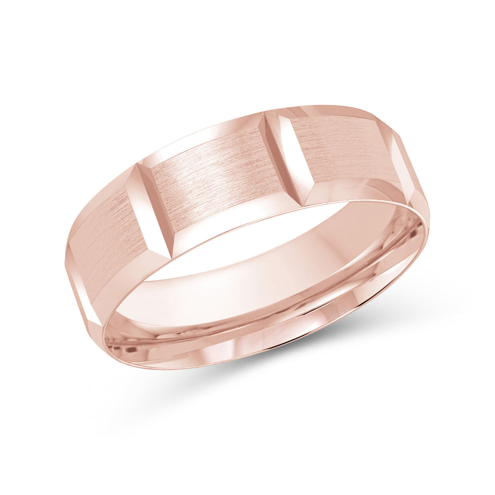 Block Pattern Satin Finish Men's Comfort Fit Band with 18KT Rose Gold / 7 Cut Diamond in 14KT Rose Gold / 7 view 1
