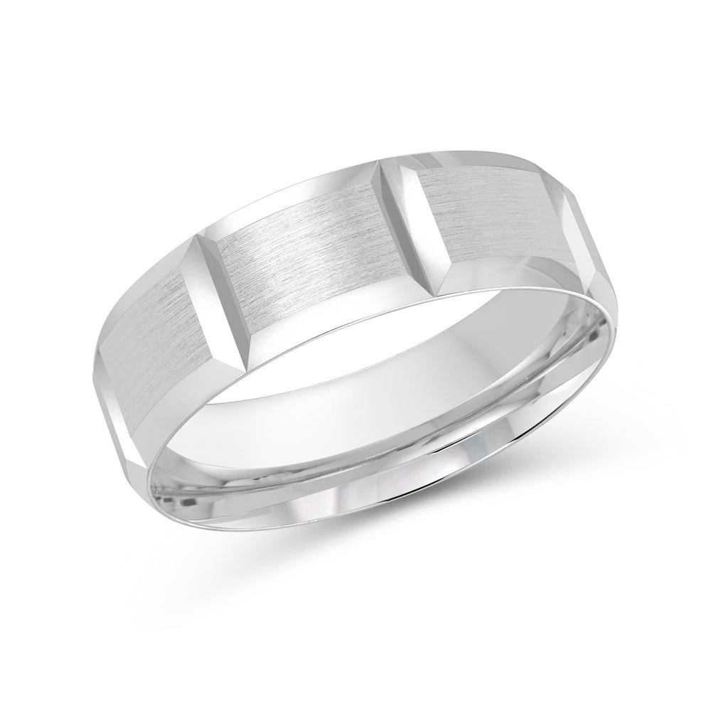 Block Pattern Satin Finish Men's Comfort Fit Band with Platinum / 7 Cut Diamond in 14KT Platinum / 7 view 1
