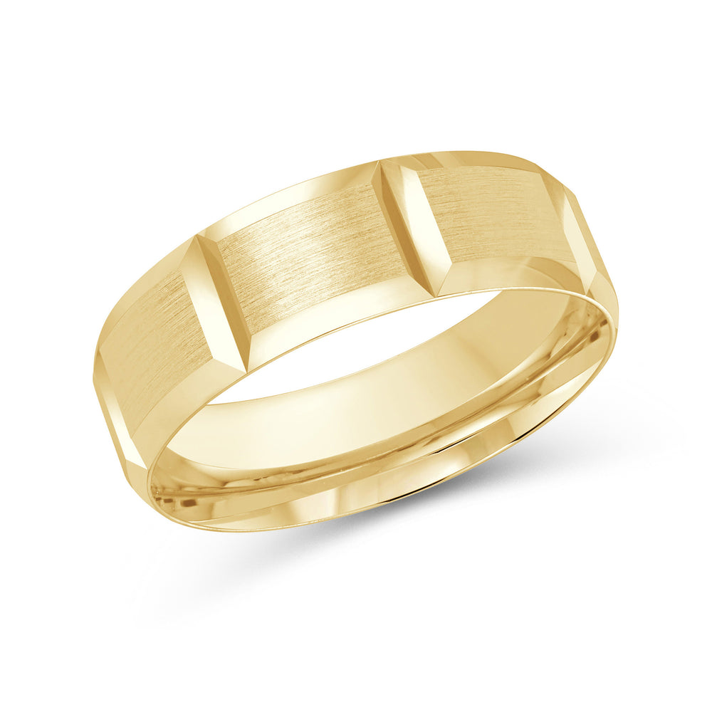 Block Pattern Satin Finish Men's Comfort Fit Band with 18KT Yellow Gold / 7 Cut Diamond in 14KT Yellow Gold / 7 view 1
