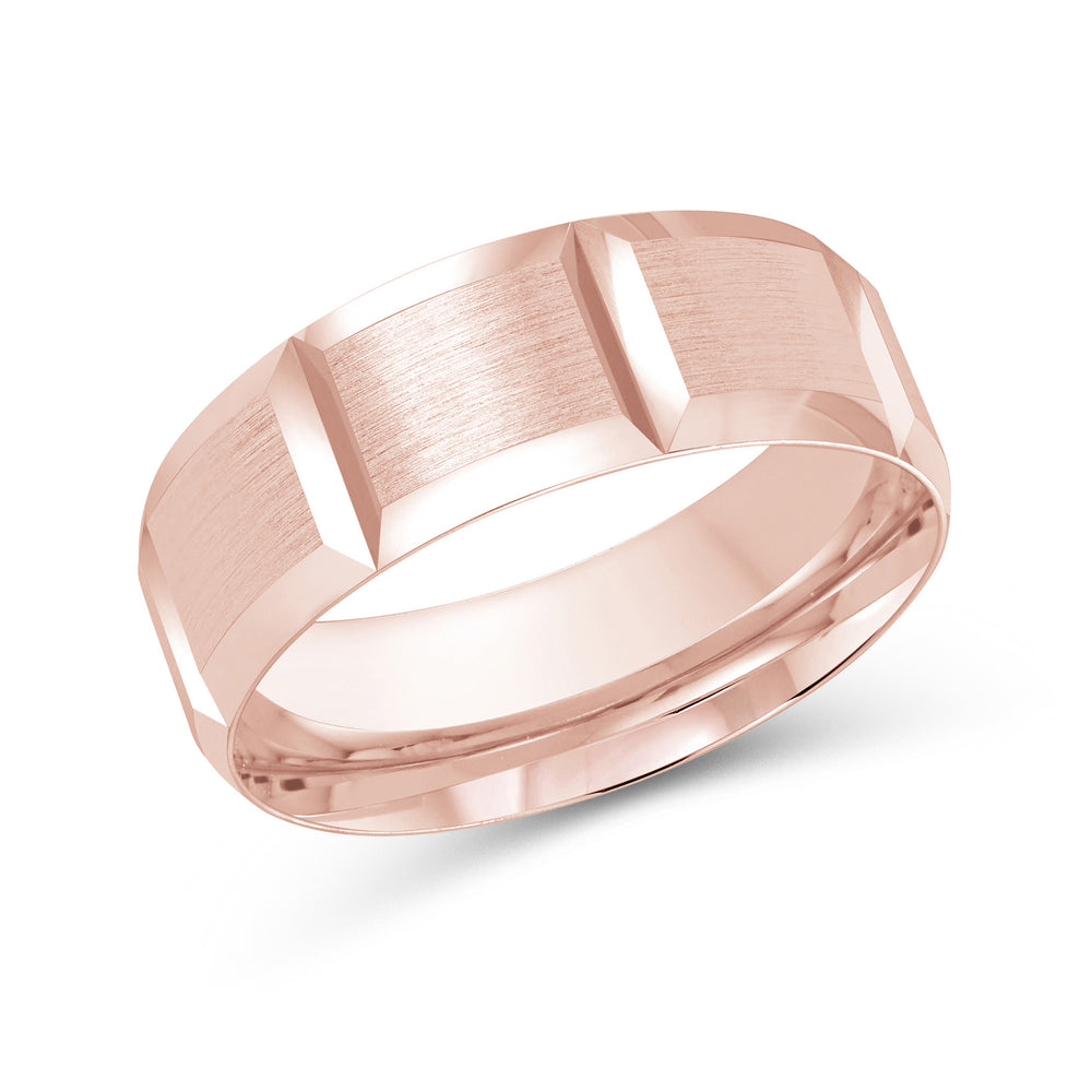 Block Pattern Satin Finish Men's Comfort Fit Band with 18KT Rose Gold / 8 Cut Diamond in 14KT Rose Gold / 8 view 1
