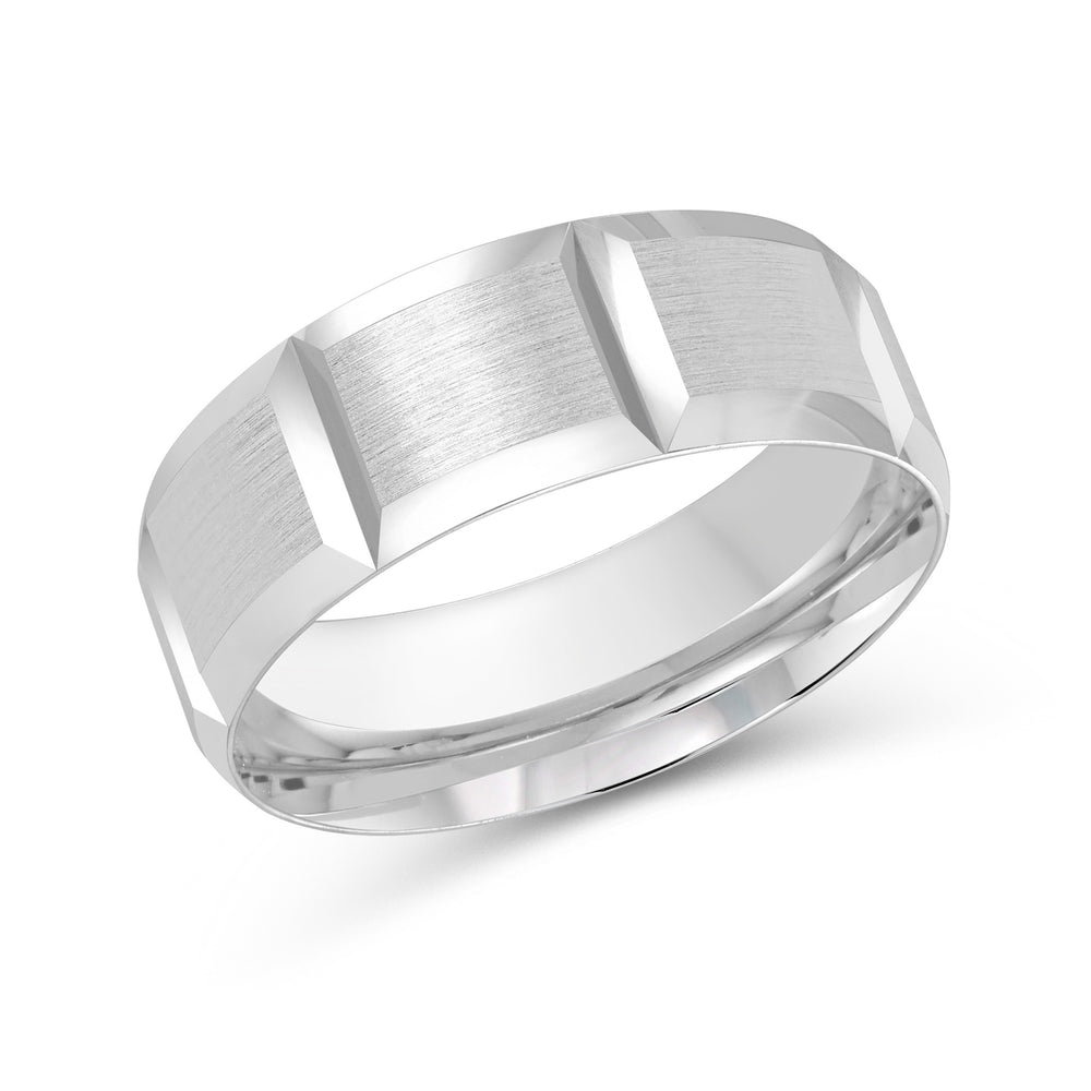 Block Pattern Satin Finish Men's Comfort Fit Band with Platinum / 8 Cut Diamond in 14KT Platinum / 8 view 1
