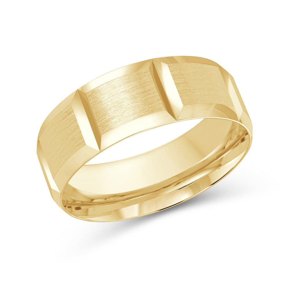 Block Pattern Satin Finish Men's Comfort Fit Band with 18KT Yellow Gold / 8 Cut Diamond in 14KT Yellow Gold / 8 view 1
