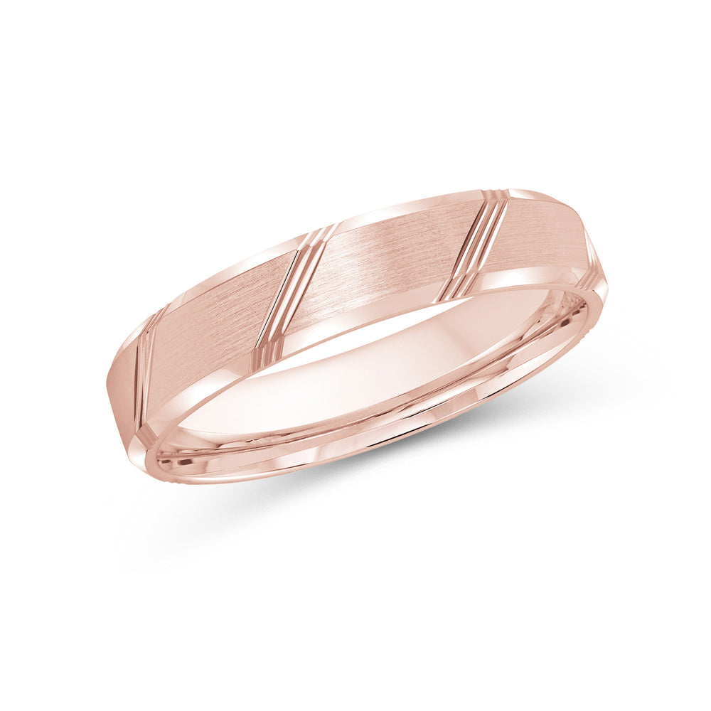 Striped Beveled Edge Men's Band with 18KT Rose Gold / 4 Cut Diamond in 14KT Rose Gold / 4 view 1

