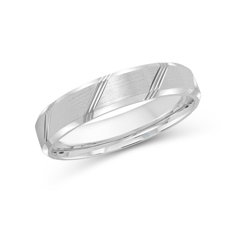 Striped Beveled Edge Men's Band with Platinum / 4 Cut Diamond in 14KT Platinum / 4 view 1
