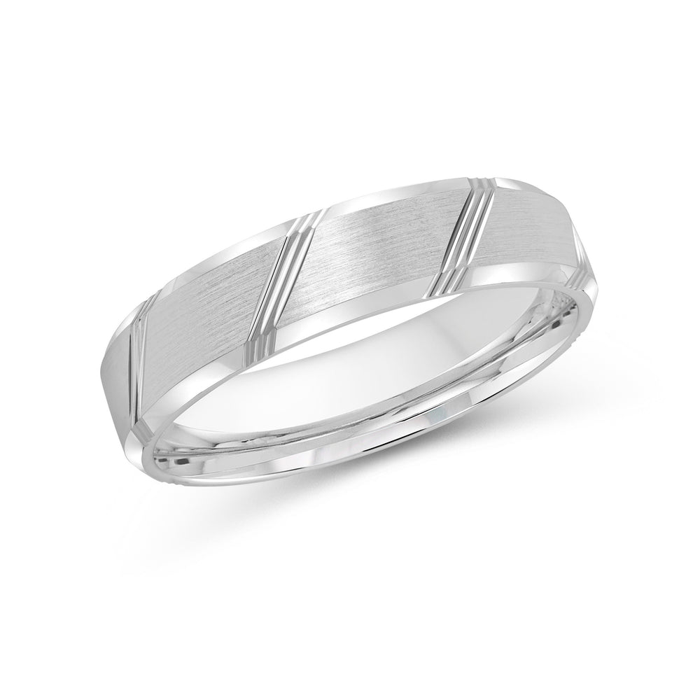 Striped Beveled Edge Men's Band with Platinum / 5 Cut Diamond in 14KT Platinum / 5 view 1
