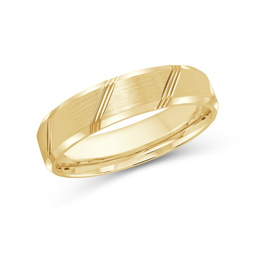 Striped Beveled Edge Men's Band with 18KT Yellow Gold / 5 Cut Diamond in 14KT Yellow Gold / 5 view 1
