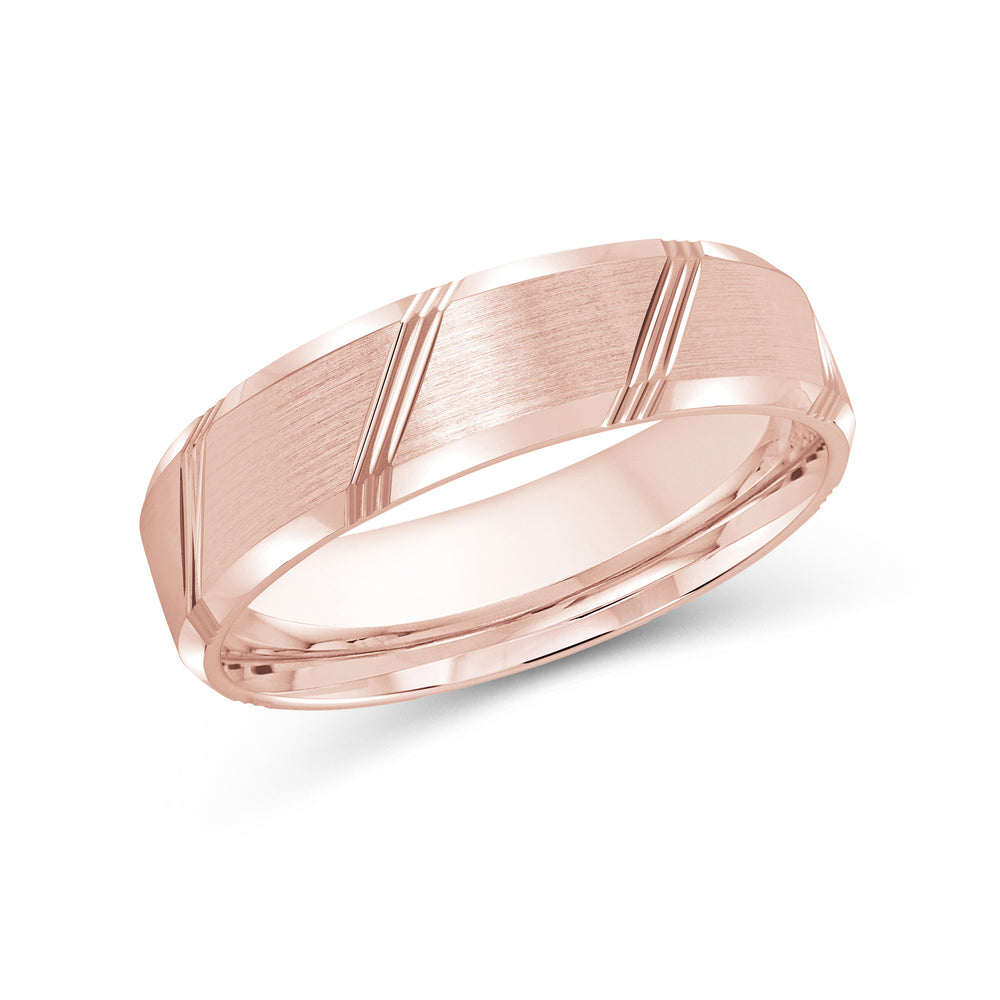 Striped Beveled Edge Men's Band with 18KT Rose Gold / 6 Cut Diamond in 14KT Rose Gold / 6 view 1
