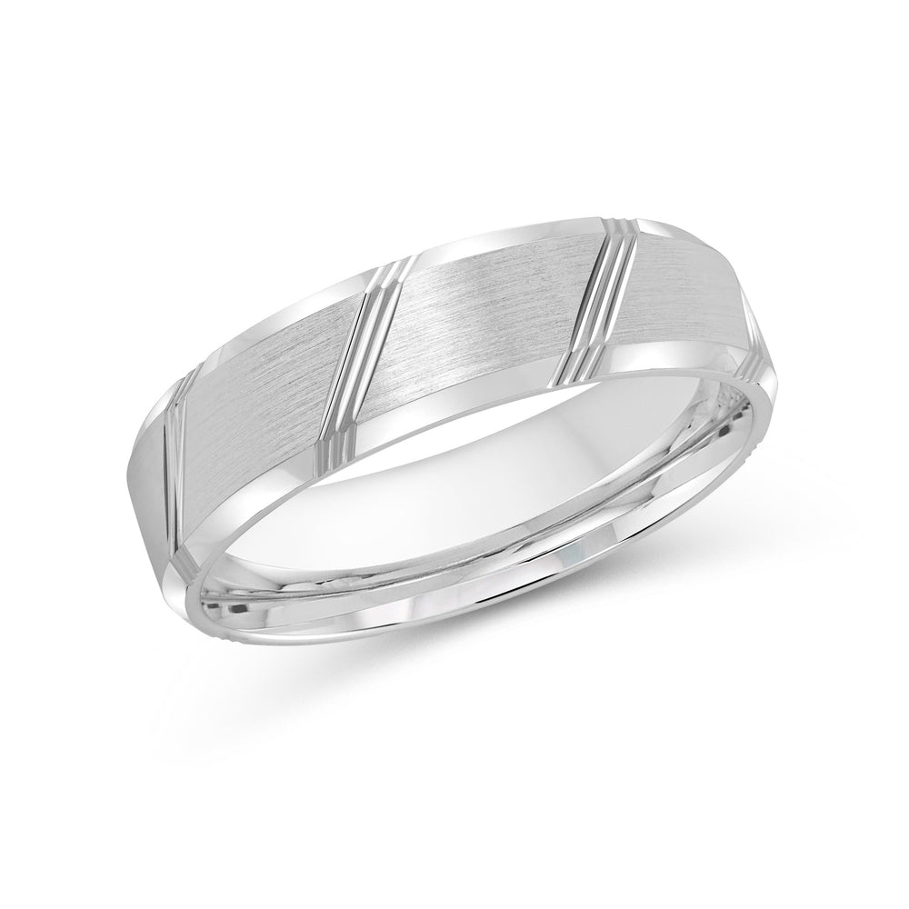 Striped Beveled Edge Men's Band with Platinum / 6 Cut Diamond in 14KT Platinum / 6 view 1
