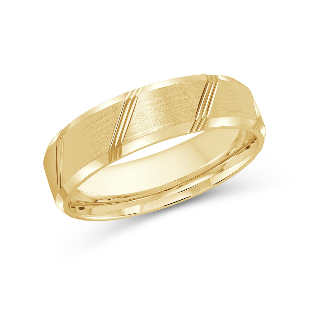 Striped Beveled Edge Men's Band with 18KT Yellow Gold / 6 Cut Diamond in 14KT Yellow Gold / 6 view 1
