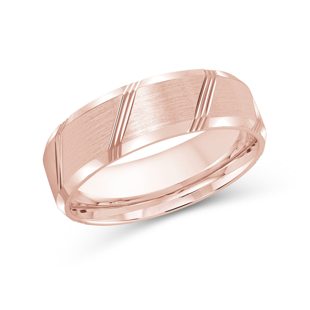Striped Beveled Edge Men's Band with 18KT Rose Gold / 7 Cut Diamond in 14KT Rose Gold / 7 view 1
