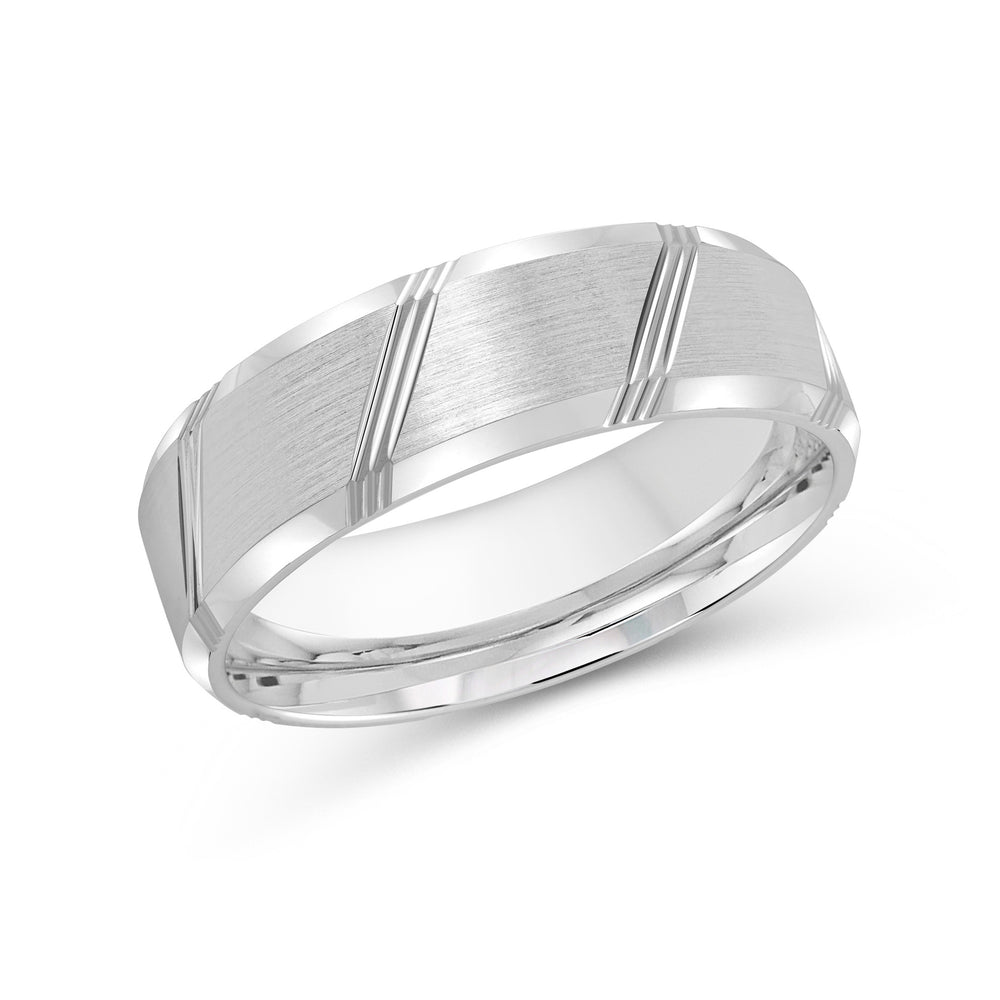 Striped Beveled Edge Men's Band with Platinum / 7 Cut Diamond in 14KT Platinum / 7 view 1
