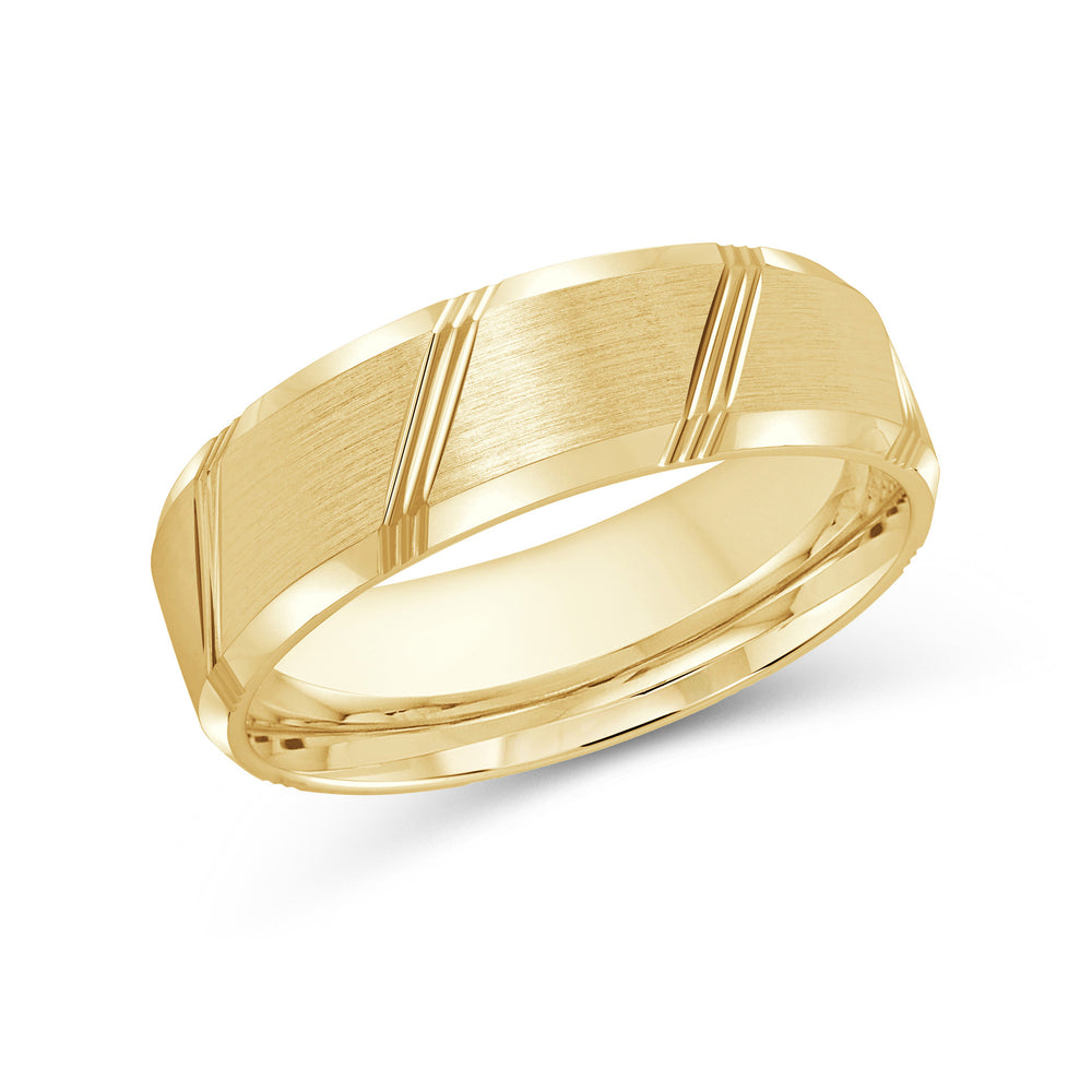 Striped Beveled Edge Men's Band with 18KT Yellow Gold / 7 Cut Diamond in 14KT Yellow Gold / 7 view 1

