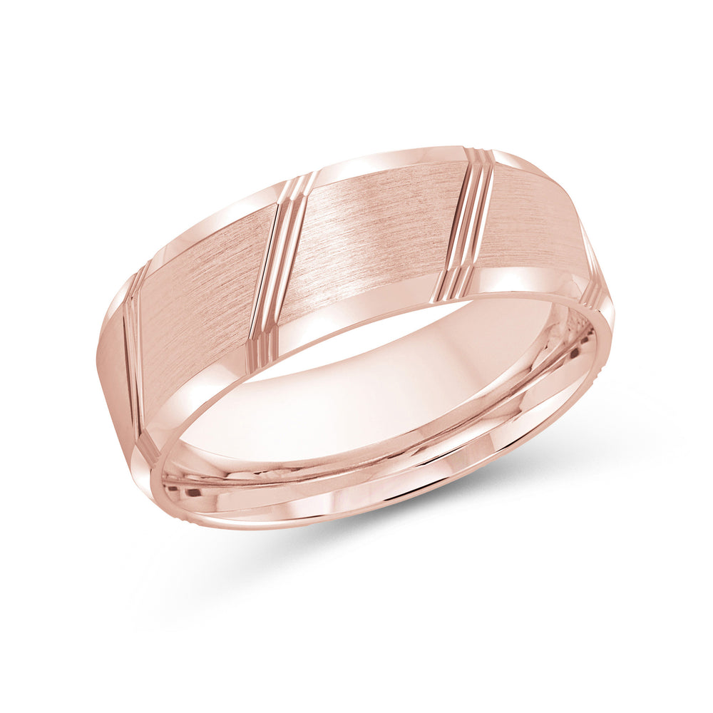 Striped Beveled Edge Men's Band with 18KT Rose Gold / 8 Cut Diamond in 14KT Rose Gold / 8 view 1
