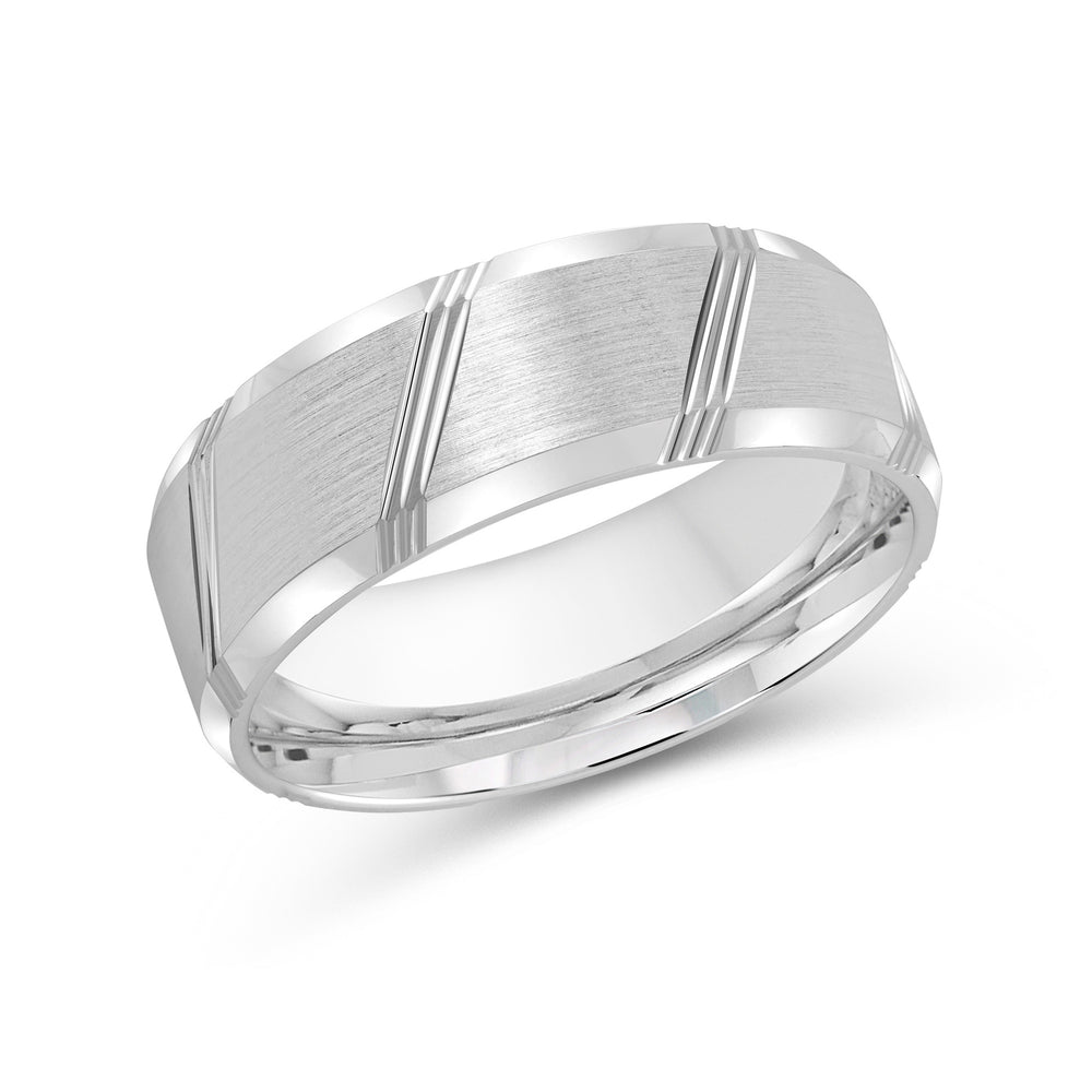 Striped Beveled Edge Men's Band with Platinum / 8 Cut Diamond in 14KT Platinum / 8 view 1
