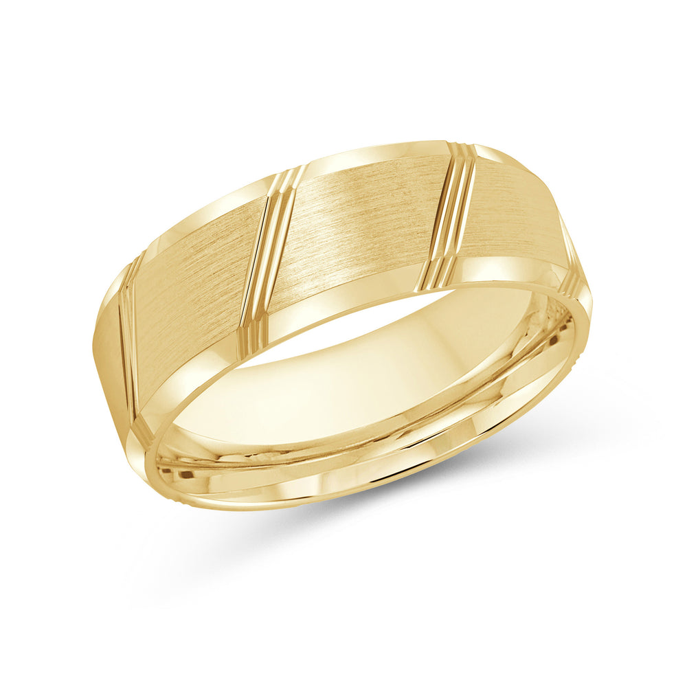 Striped Beveled Edge Men's Band with 18KT Yellow Gold / 8 Cut Diamond in 14KT Yellow Gold / 8 view 1
