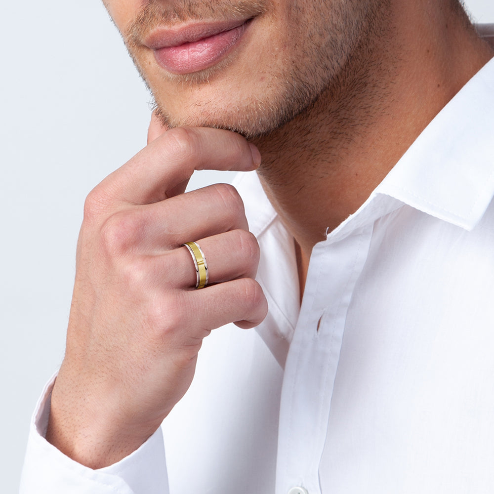 Two Tone Horizon Channel Men's Band with 18KT Rose & White Gold / 6 Cut Diamond in 14KT Rose & White Gold / 6 view 2
