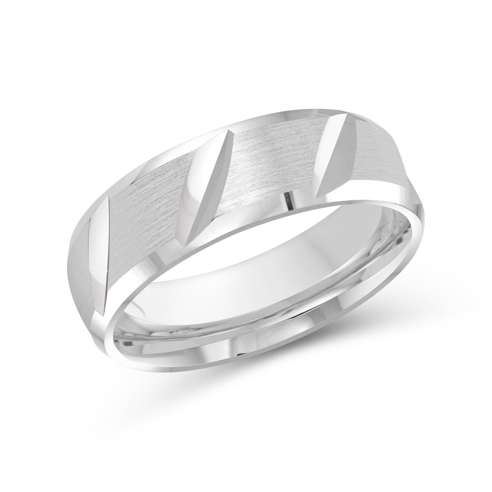 Grooved Diagonal Men's Band with Platinum / 7 Cut Diamond in 14KT Platinum / 7 view 1
