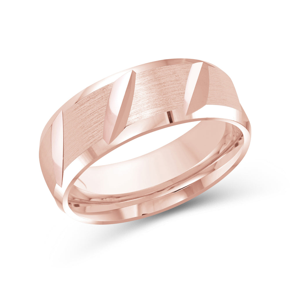 Grooved Diagonal Men's Band with 18KT Rose Gold / 8 Cut Diamond in 14KT Rose Gold / 8 view 1
