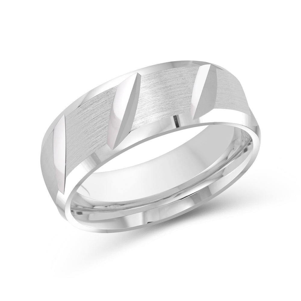 Grooved Diagonal Men's Band with Platinum / 8 Cut Diamond in 14KT Platinum / 8 view 1

