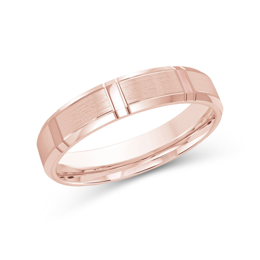 Vertical Stripe Beveled Edge Men's Band with 18KT Rose Gold / 4 Cut Diamond in 14KT Rose Gold / 4 view 1
