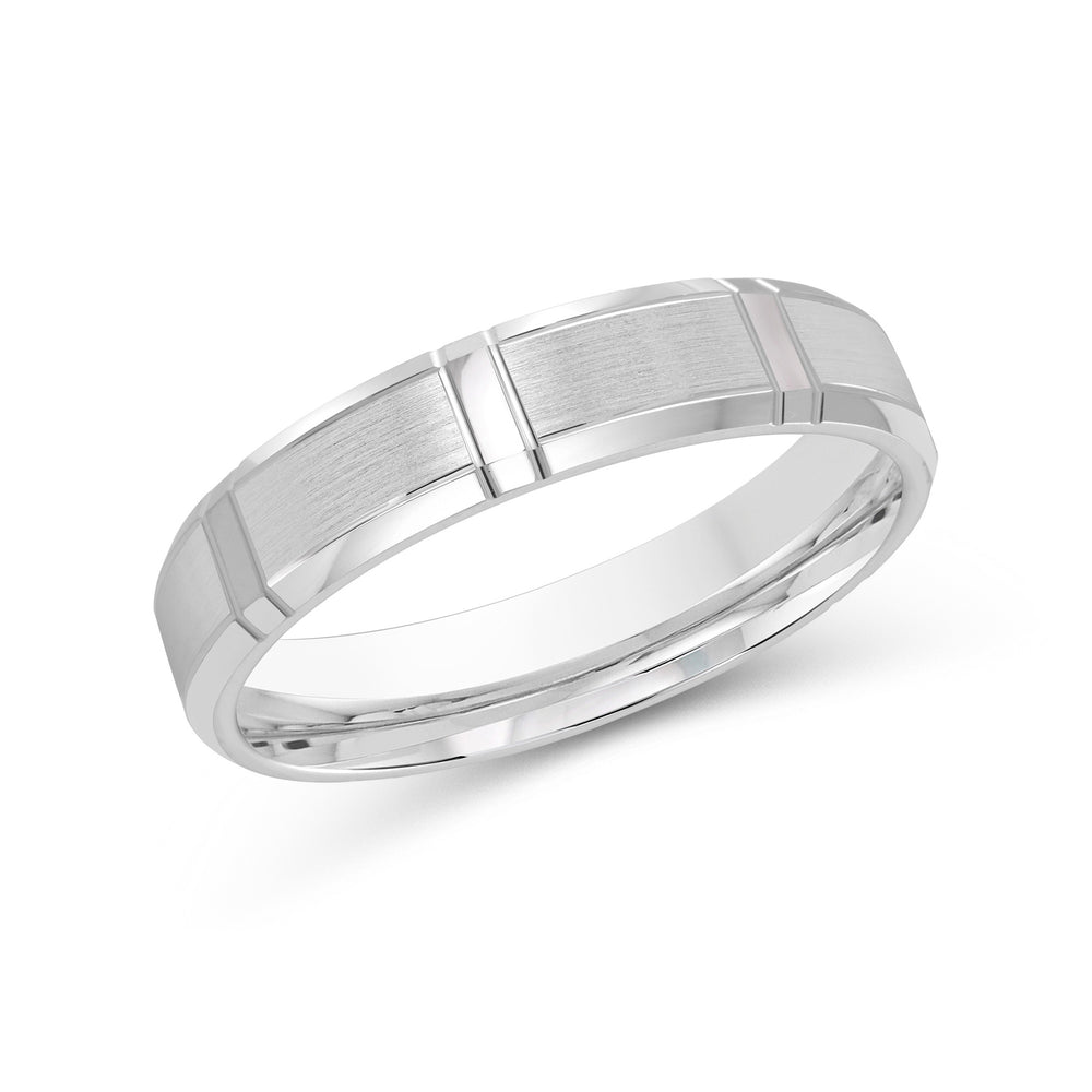 Vertical Stripe Beveled Edge Men's Band with Platinum / 4 Cut Diamond in 14KT Platinum / 4 view 1
