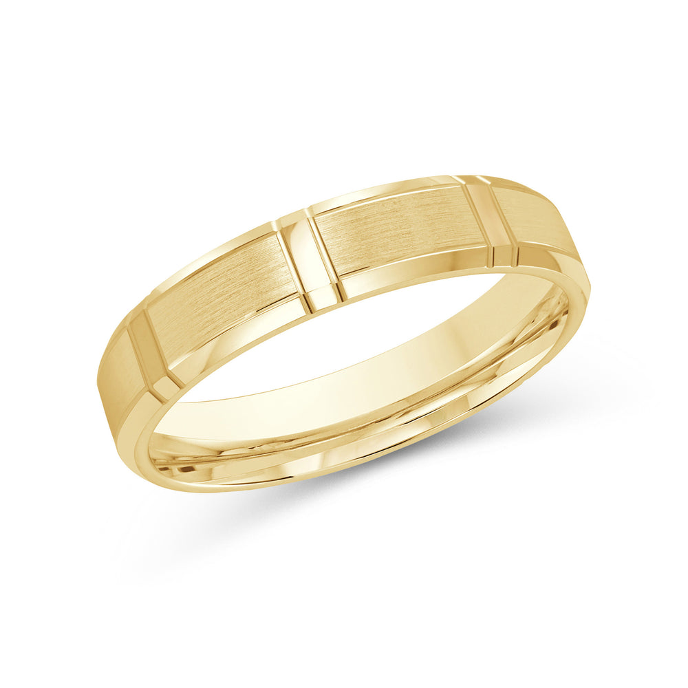 Vertical Stripe Beveled Edge Men's Band with 18KT Yellow Gold / 4 Cut Diamond in 14KT Yellow Gold / 4 view 1
