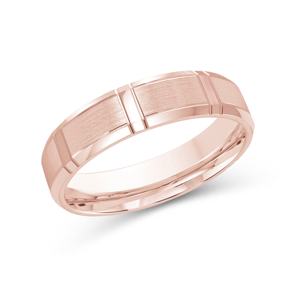 Vertical Stripe Beveled Edge Men's Band with 18KT Rose Gold / 5 Cut Diamond in 14KT Rose Gold / 5 view 1
